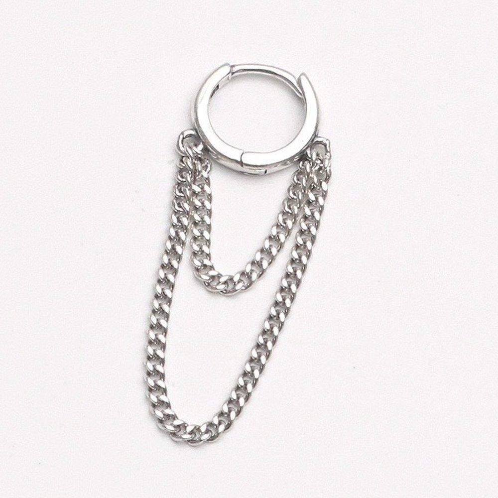 P1203W Silver S925 Mini Double-Row Chain Ring Earrings Drop Piercing