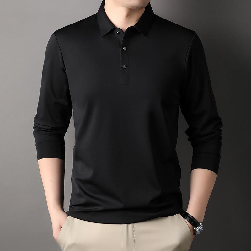 

Мужская футболка с длинным рукавом, повседневная однотонная свободная рубашка с лацканами для среднего возраста на весну и осень 4XL