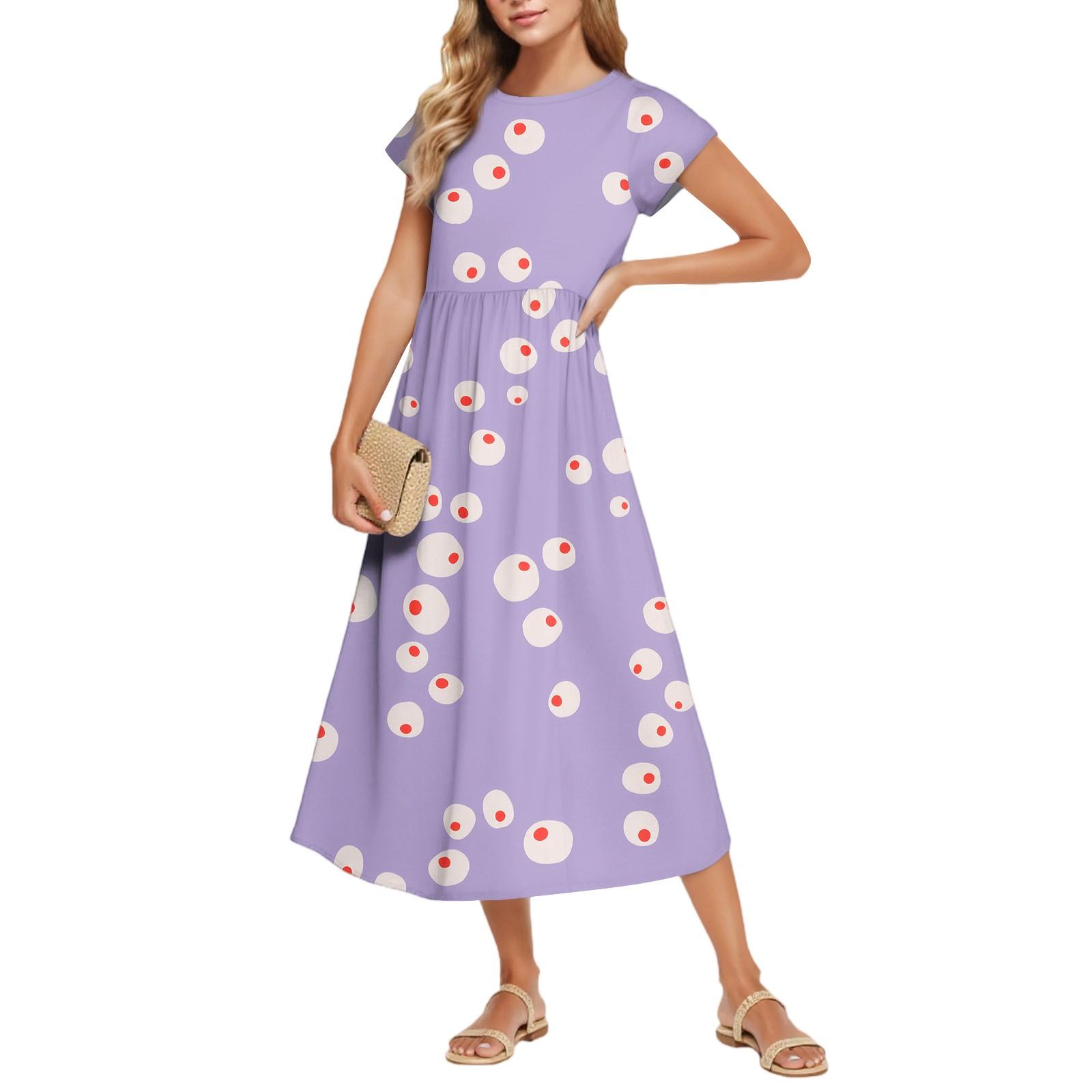 

Women s Fashion Temperament Elegant Waisted Floral Casual Dresses XL фіолетовий