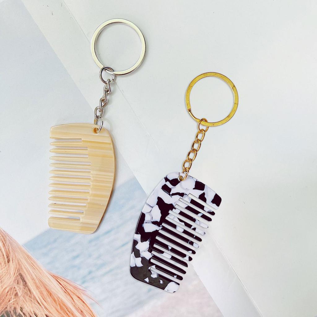 Comb Charm Keyring Acetate Miniature Milk White/Black White for Bag Backpack Purse Wallet Women Hair Care Accessory