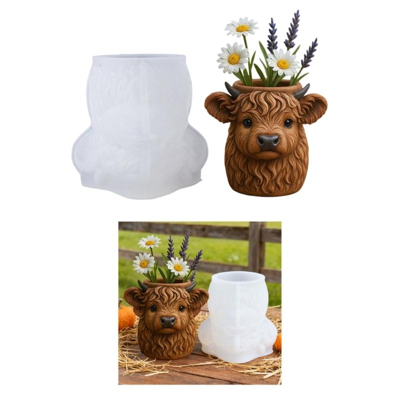 Artistic Silicone Cow Mold for Plant Pot Resin Crafts Home Decoration Mould Decorative Planter Making Tool