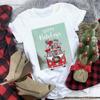 Women's Crew Neck Short Sleeve Graphic Print Christmas T-Shirts Loose Fit Casual Tees