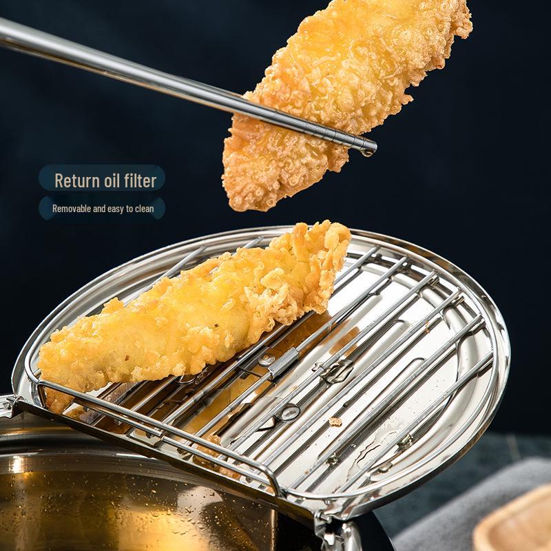 304 Stainless Steel Tempura Fryer with Thermometer for Oil-Saving On Induction and Gas Stoves