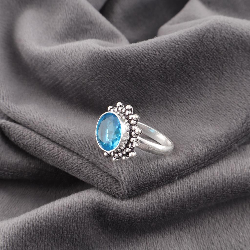 Swiss Blue Topaz Gemstone Jewelry, 925 Solid Sterling Silver Ring, Handmade Silver Ring, Amazing Swiss Blue Topaz Ring For Women