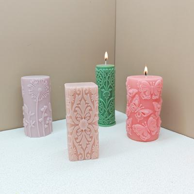 New Lace Pattern Cylindrical Candle Silicone Mold Carving Pattern Flowers and Plants Cylindrical Candle Mold Candle Making Molds