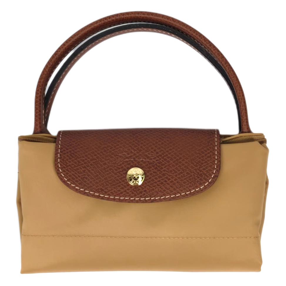 Longchamp Le Pliage Original Series Embossed Logo Nylon Canvas And Leather Dumpling Tote Bag Small Women Tote Bags Light-Brown 1621089P86