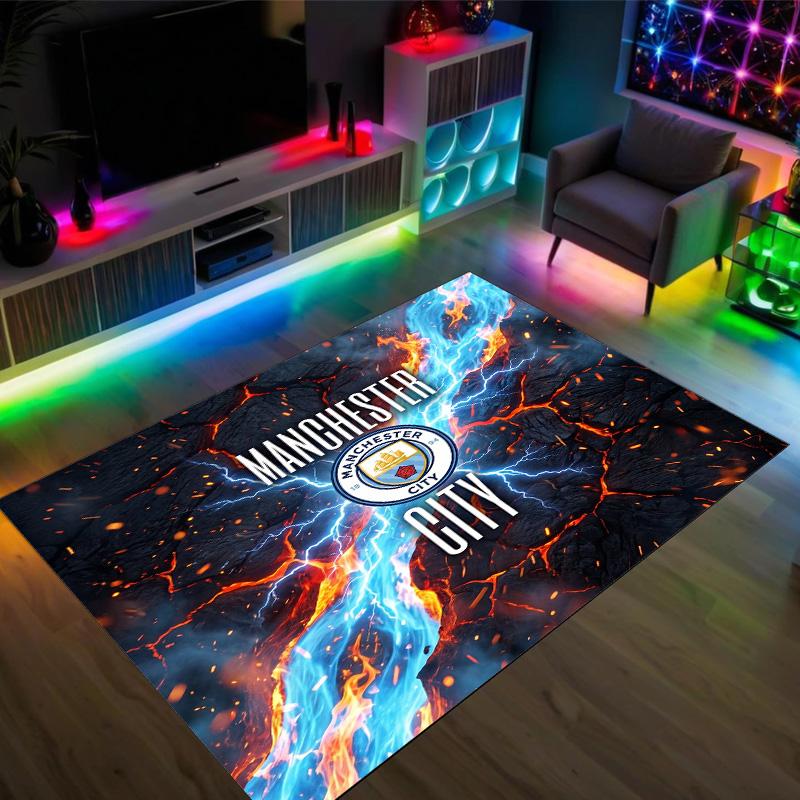 Manchester City Design Crystal Velvet Carpet Cozy Non?Slip Printed Rug For Bedroom Living Room Entrance