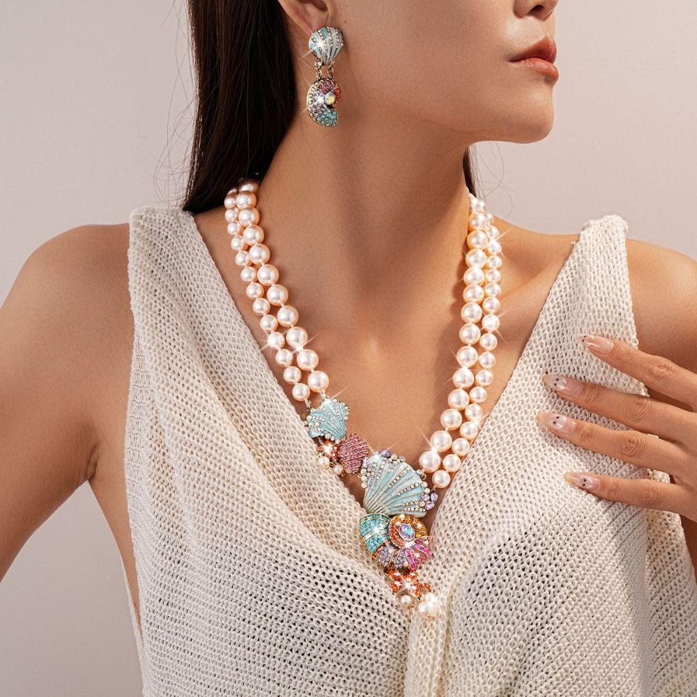 Mediaeval Style Shell Conch Jewelry Colorful Double-layer Necklace Evening Wear