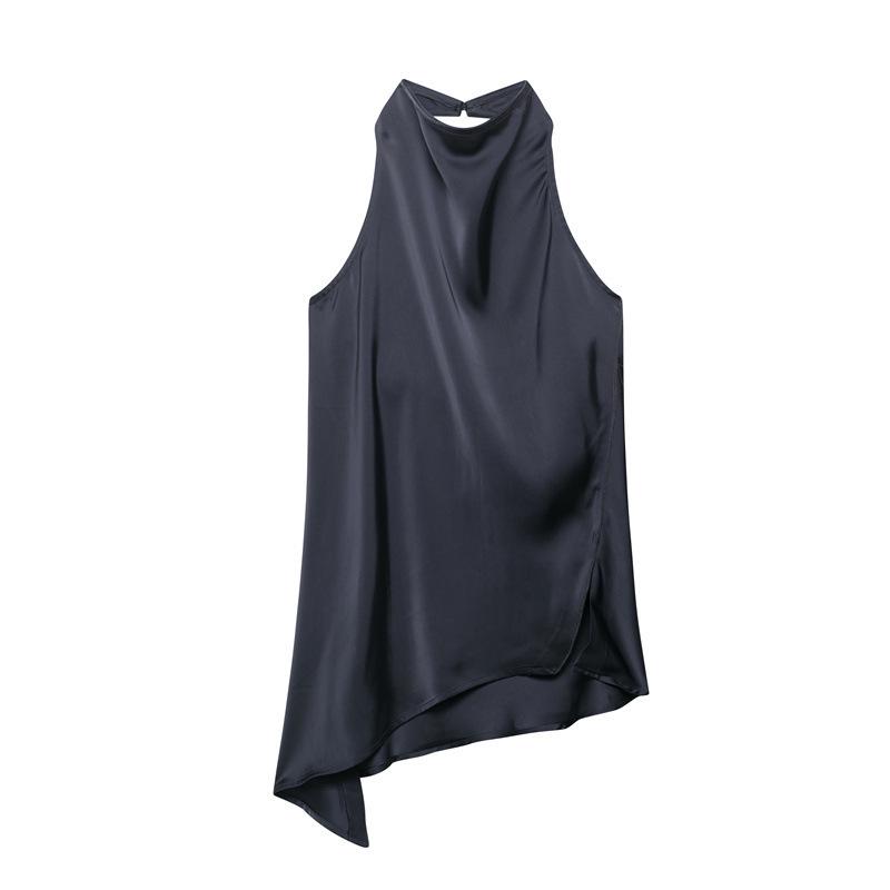 Satin Solid Color Silk Halter Neck Top + Wide Leg Pants - New European American Arrival