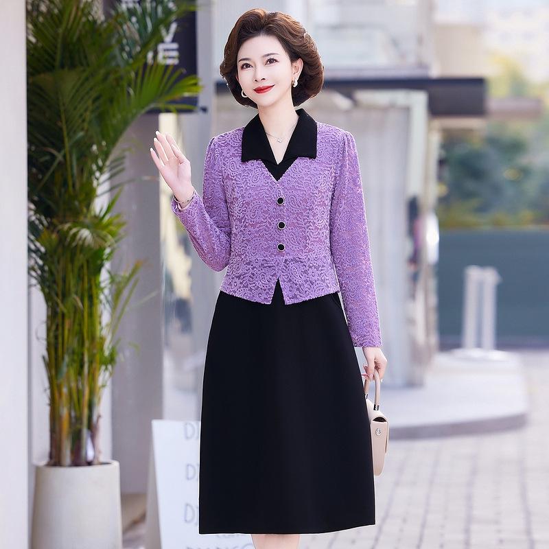 Rochie la modă de primăvară 2025 din două piese cu mâneci lungi pentru femei elegante de vârstă mijlocie