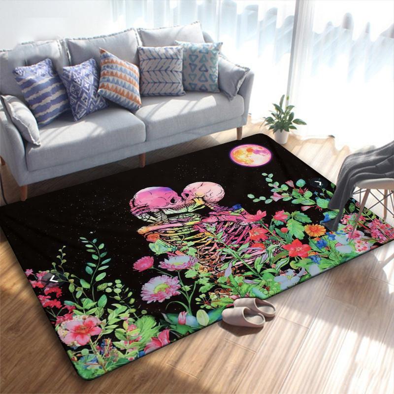 Skull Couple Carpet Rug for Living Room Bedroom Home Sofa Decoration,Kids play Non-slip Floor Mat