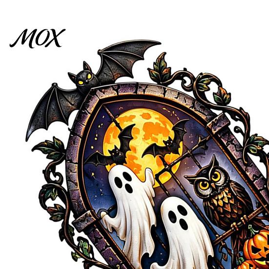 Personalized Holiday Ornaments Gothic Ghost Metal Wall Art, Vintage Bat Pumpkin Owl Spooky Entrance Decorations Hanging Sign for Living Room