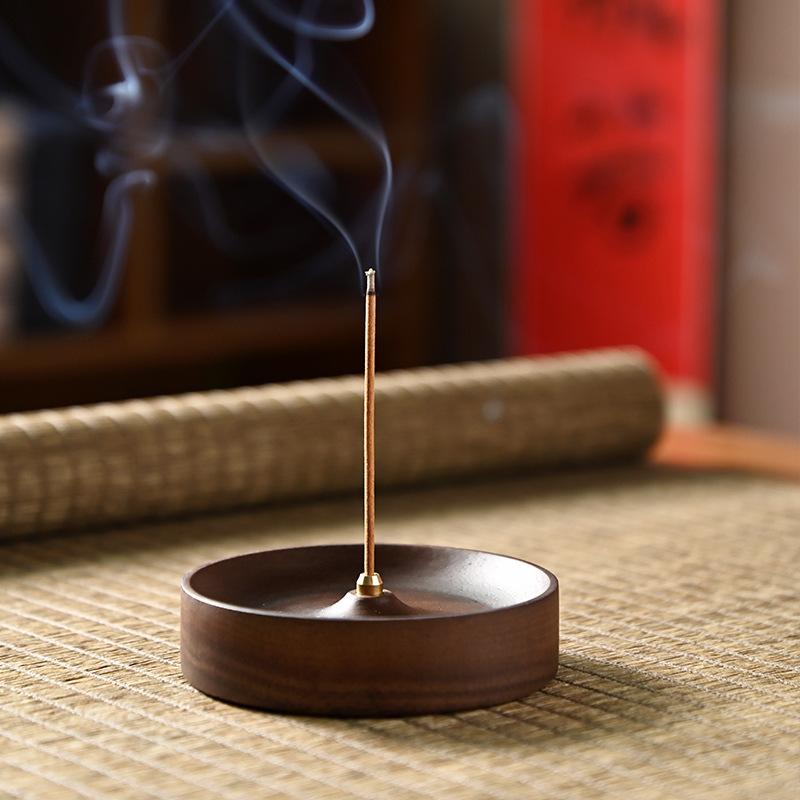 Y Black Walnut Solid Wood Incense Holder Zen Round Line Incense Burner Agarwood Incense Plate Household Tea Room Decoration