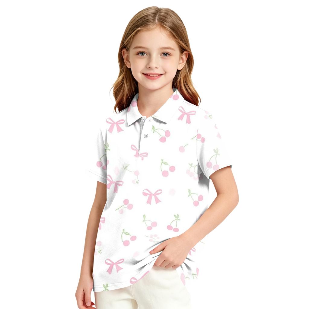 Girls' Polka Dot Print School Uniform T-Shirt for Casual and Formal Wear