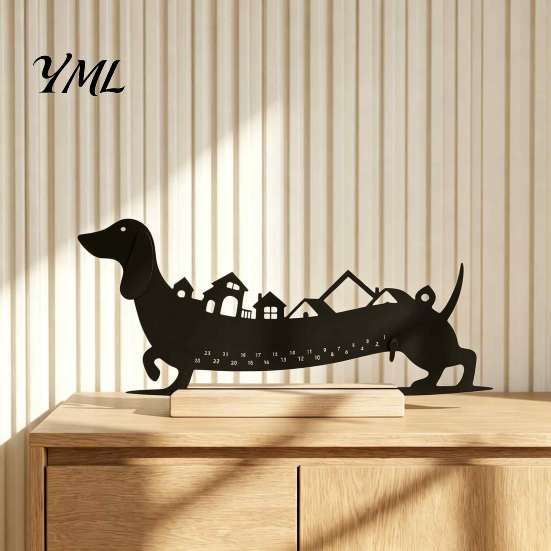 Christmas Tabletop Display Dachshund Advent Calendar, Metal Countdown Decor, 1-24 Desktop Ornament Days Holiday Dog Ornament, Xmas Gift for