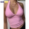 Summer Halter Camisole Tank Top Women V-Neck Sexy Tanks Camis Skinny Backless Pink Corset Tee Shirt Femme Tops WomanT-shirt