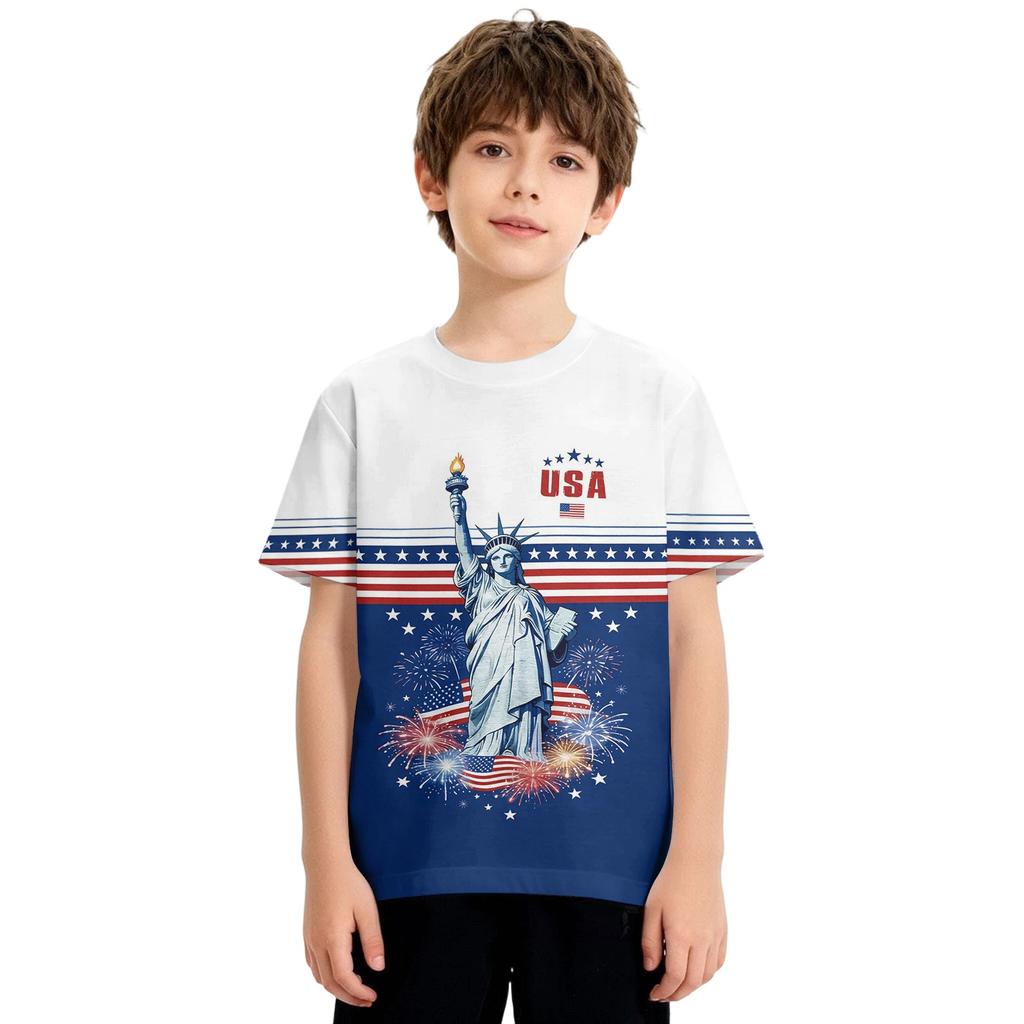 Kids Independence Day Print Round Neck Short Sleeve Casual T-shirt