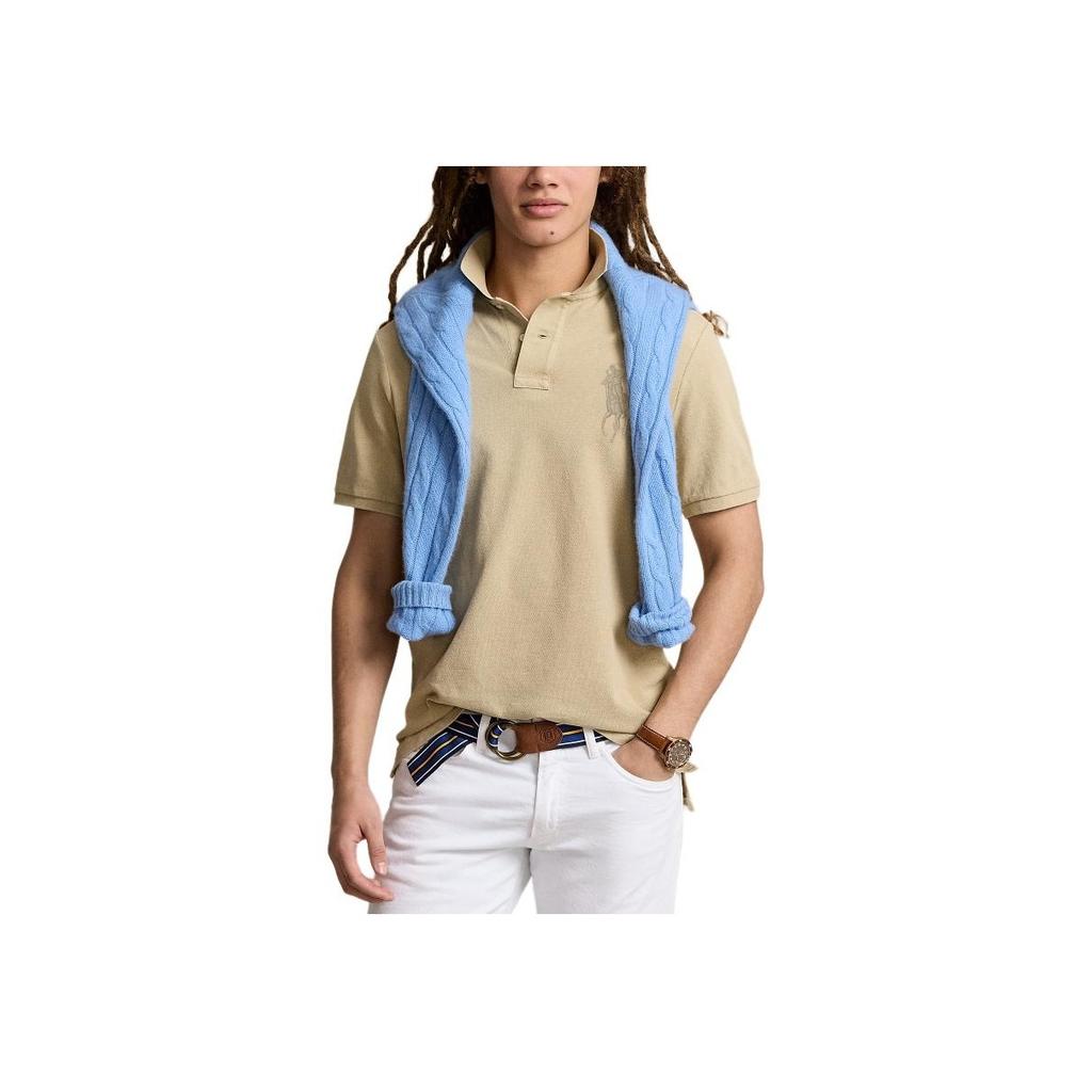 Polo Ralph Lauren Solid Logo Embroidered Casual Short Sleeve Polo Shirt Men tops Beach-Beige MNPOKNI1N822752-250