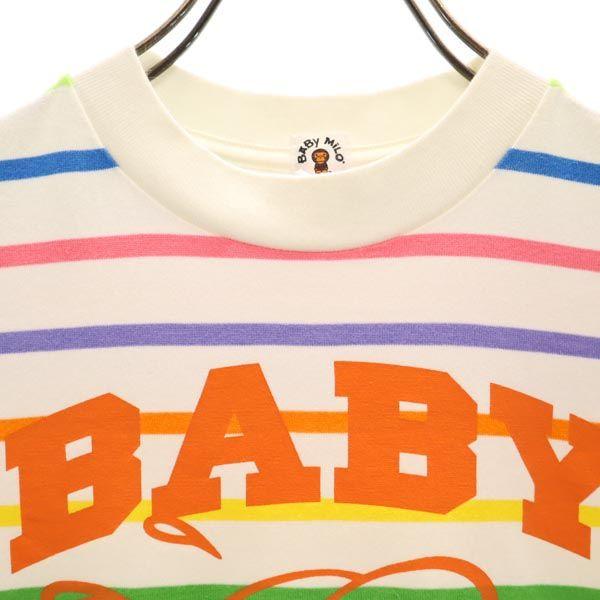 A BATHING APE border Short sleeve T-shirt SHORT White system Women Used