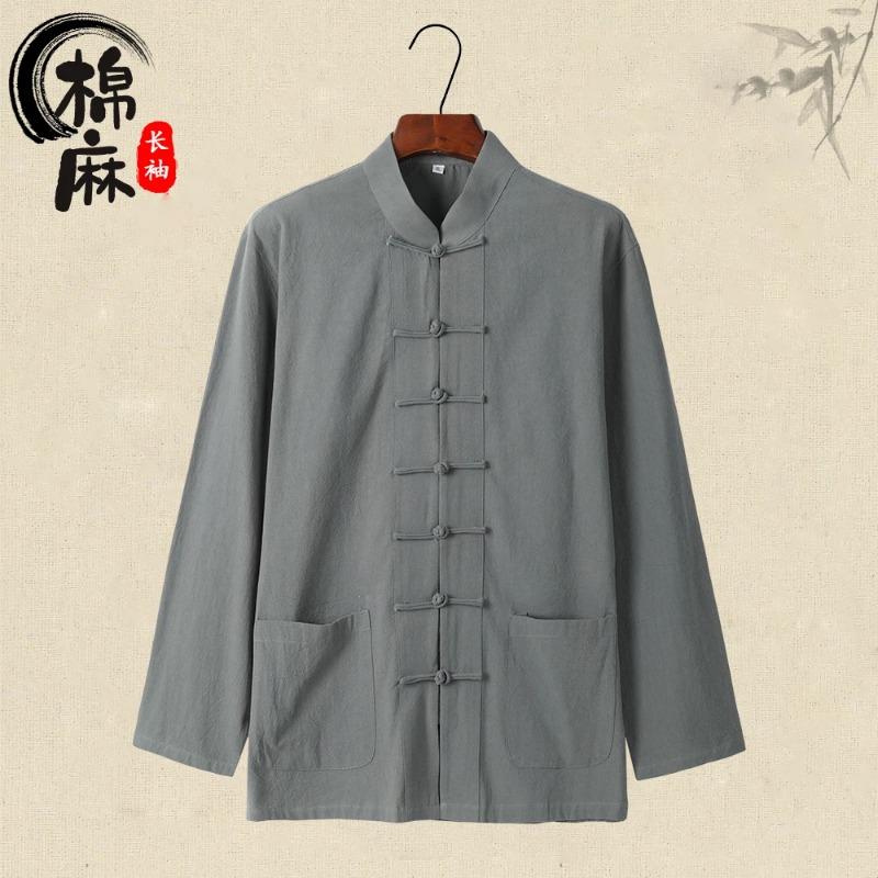 

Мужская рубашка с длинным рукавом в китайском стиле, новая, из хлопка и льна, в ретро-палитре, на весну, осень и лето, костюм Тан L