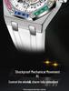 ONOLA Montre Homme Automatique Mécanique Fashion Diamants Arc-en-ciel Bracelet Silicone Étanche