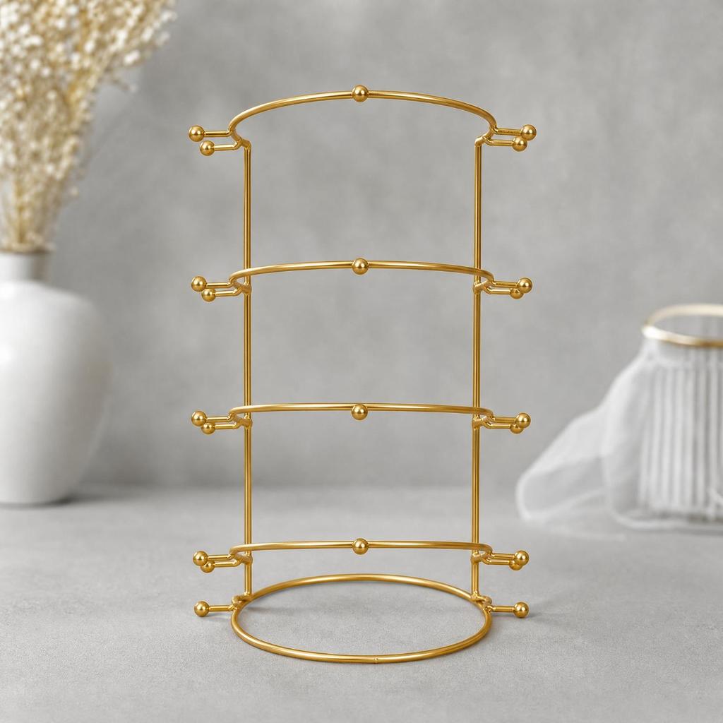Metal Display Stand with Round Base Golden Crown Holder Compact