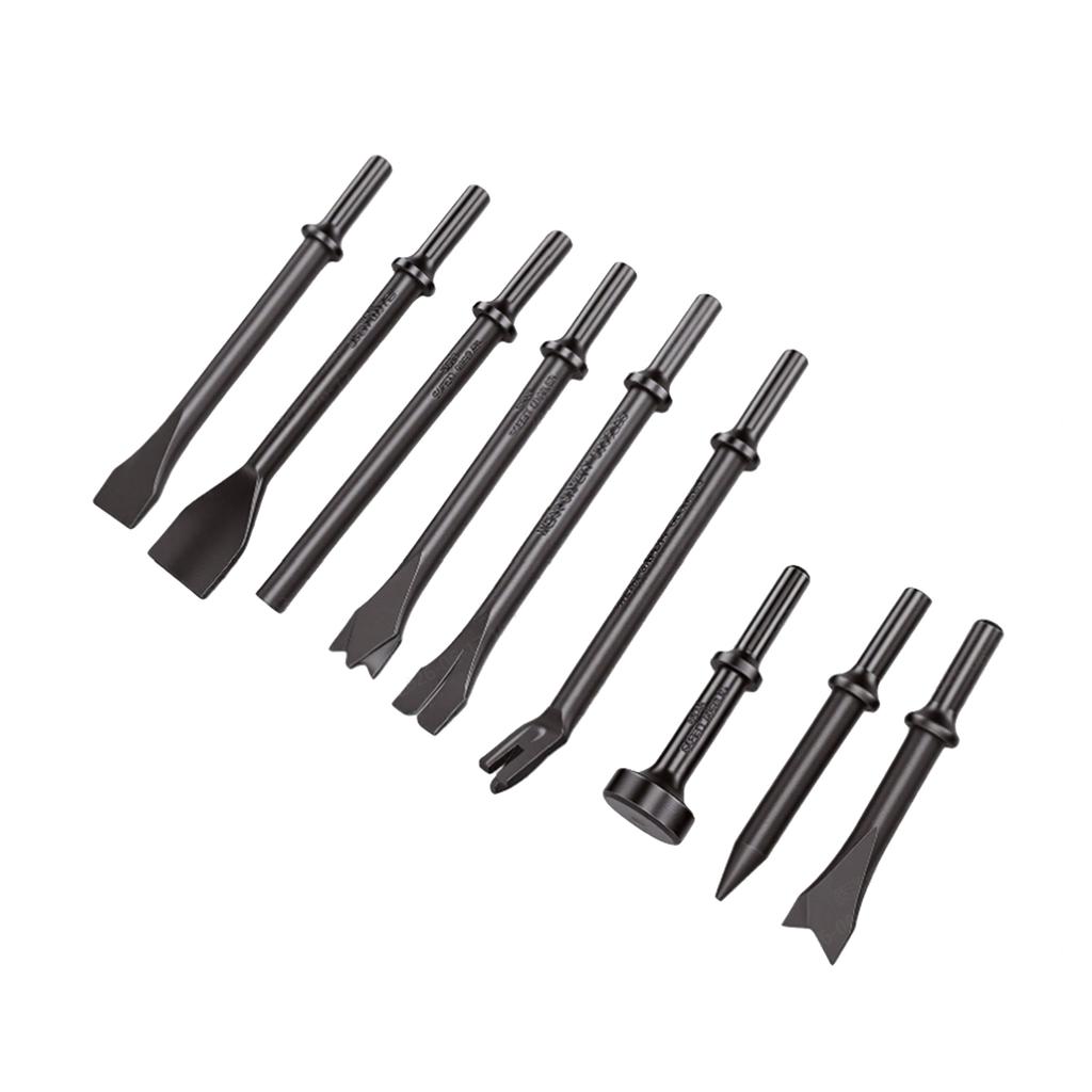 9Pcs Air Hammers Bits Set 0.4 Inch Shank Air Hammers Chisels for Car Repair Rivet Tile Masonry Rust Removal Concrete