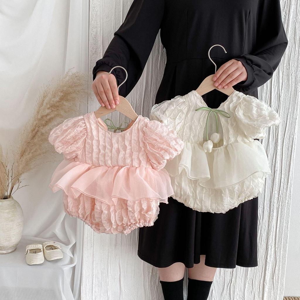 Summer Baby Girl Puff Sleeve Lace Romper - Cute Backless Design