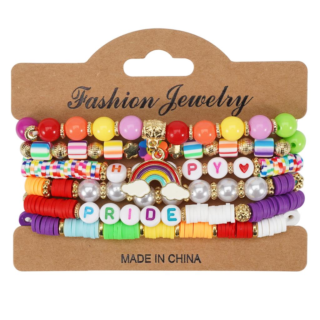 LGBT Pride Bracelet for Bisexual Lesbian Gay Allies Love Wins Rainbow Beaded Clay Elastic Stackable Stretch Bracelets