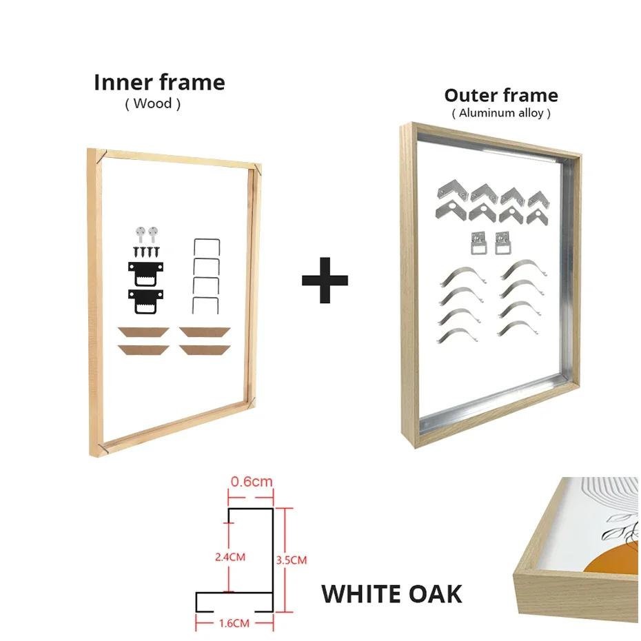 Customized DIY Frame Kit Gold Black Metal Aluminum Outer Frame and Wooden Inner Frame for Canvas Painting Gallery Home Decor