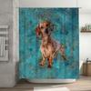 Waterproof Dog Pattern Shower Curtain with Rusty Houndstooth Print in Blue Bathroom Decor for Dog Lovers Pet Owners