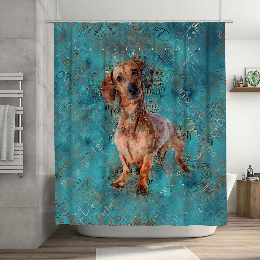 Waterproof Dog Pattern Shower Curtain with Rusty Houndstooth Print in Blue Bathroom Decor for Dog Lovers Pet Owners