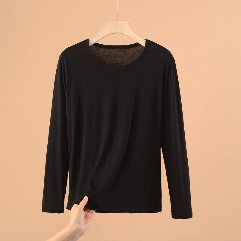 Plus Size Modal Long-Sleeve Loose Fit Round Neck T-Shirt for Women
