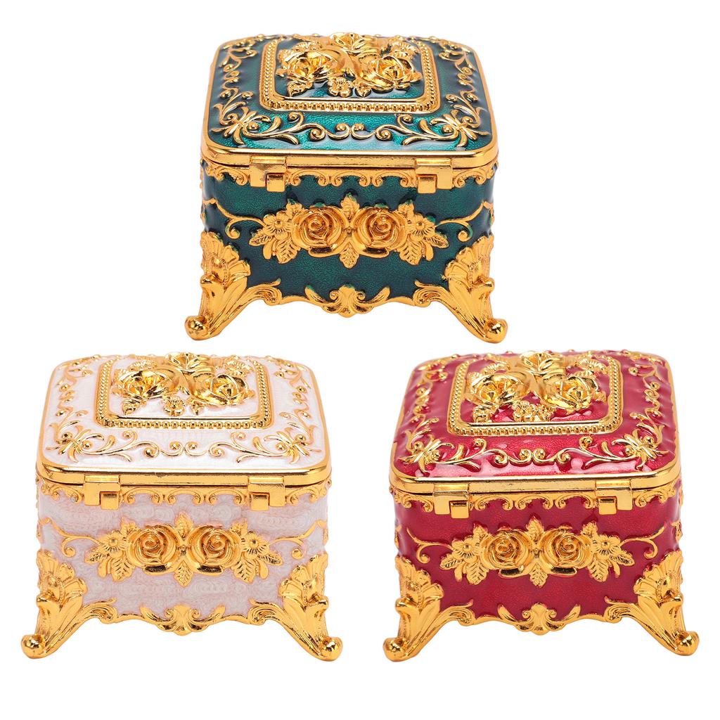 Pudełko na biżuterię w stylu europejskim, vintage, metalowe, kwadratowe, dekoracyjne, na drobiazgi, do przechowywania kolczyków