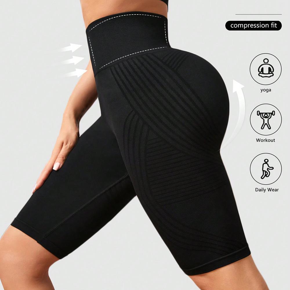 European Best-Selling Seamless High-Waist Tummy Control Yoga Shorts for Women Large чёрный