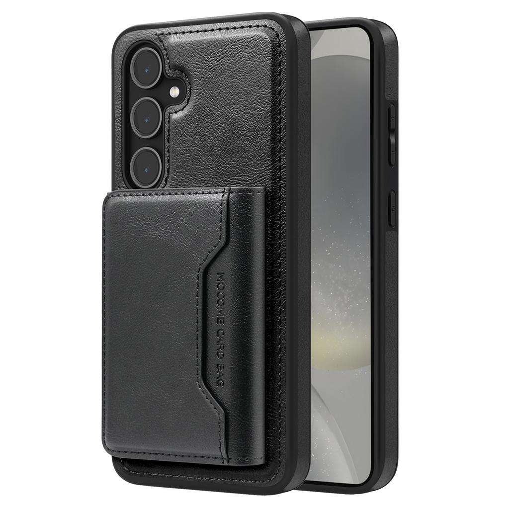 For Samsung Galaxy S25+ Case Compatible with MagSafe Leather Back Phone Cover with Detachable Card Bag