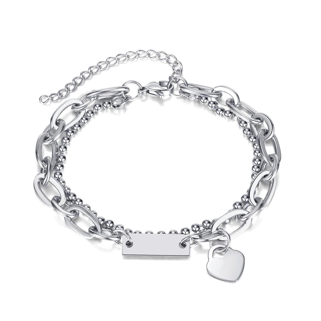 European & American Ins Double Layer Heart Titanium Steel Bracelet - Women's Hip Hop Versatile Heart-Shaped Jewelry
