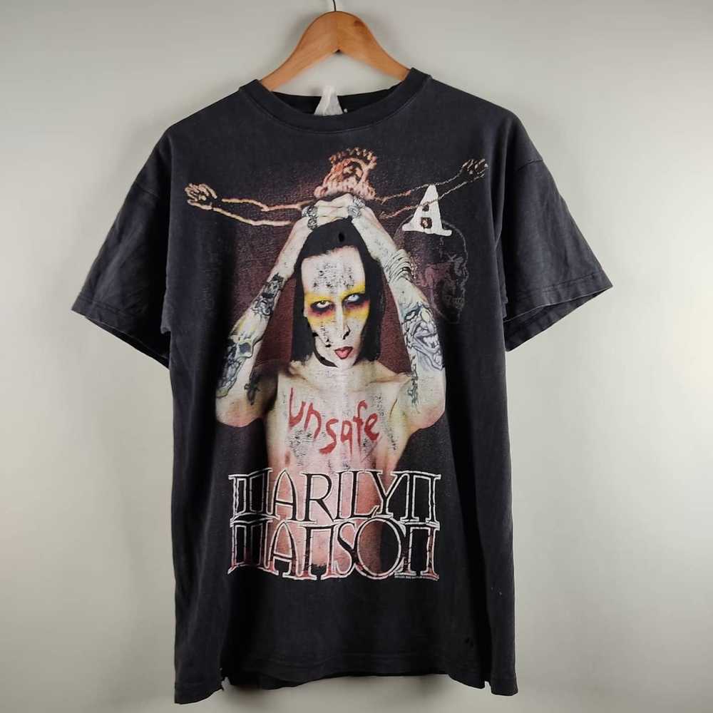 Rare 2002 Marilyn Manson Unsafe Black Short Sleeve Unisex Tshirt S5XL KH7630 XL