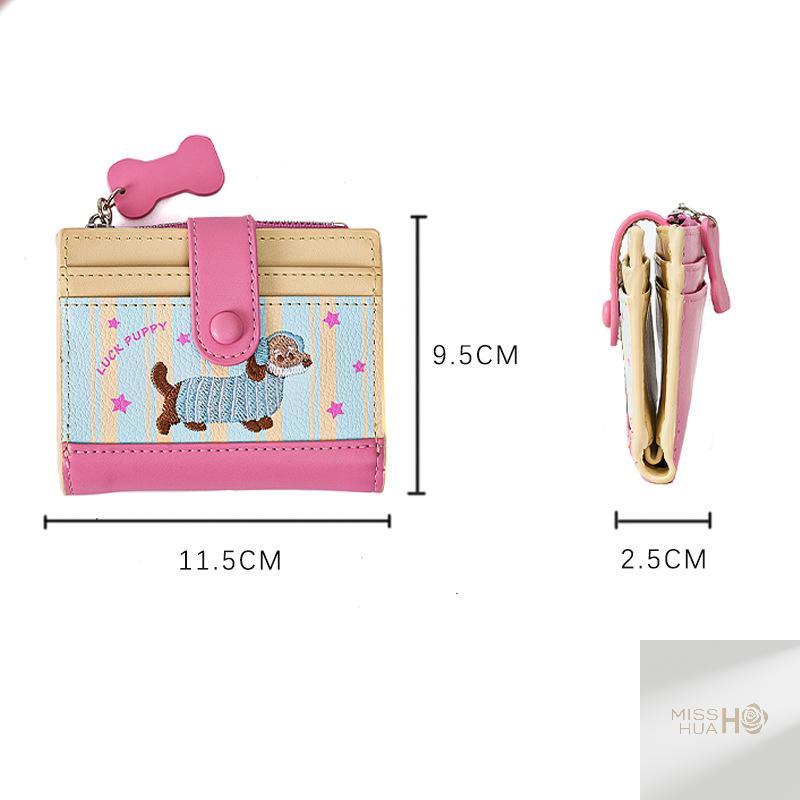 Chic Pu Leather Wallet With Cartoon Dachshund Embroidery, Coin Pouch, Ins-Style Card Bag, Small Money Pouch, Ideal Gift