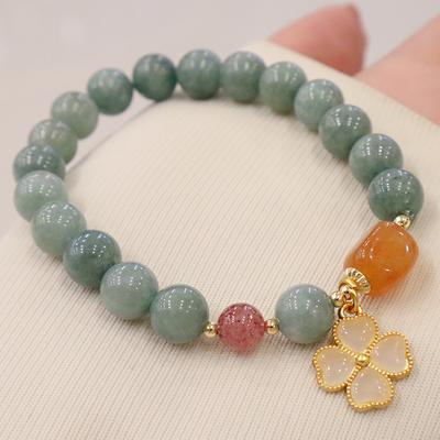 Natural Stone Bracelet Chinese Ancient Style Hanfu Accessory Sweet Fresh Flower Beaded Jewelry Gift for Women Girls