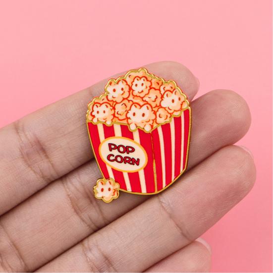 Cartoon Cat Popcorn Lapel Pin Cute Food Series Brooch for Bags Jackets & Backpacks Zinc Alloy Rust-Proof Unique Gift for Kids Teens Cat Lovers