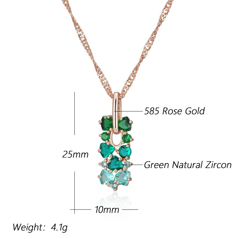 Shiny Green Natural Zircon Pendant Necklace For Women Trend  Rose Gold Color Bride Wedding Fine Jewelry Crystal Gift