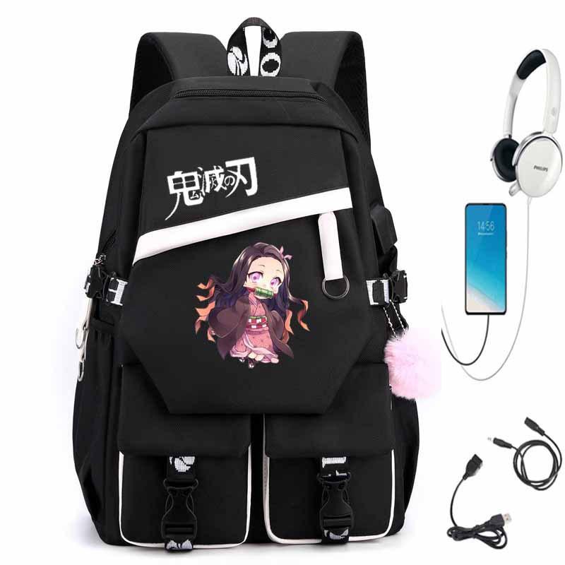 Japan cartoon comics Demon Slayer backpack junior high school student casual cartoon backpack with USB interface 7571