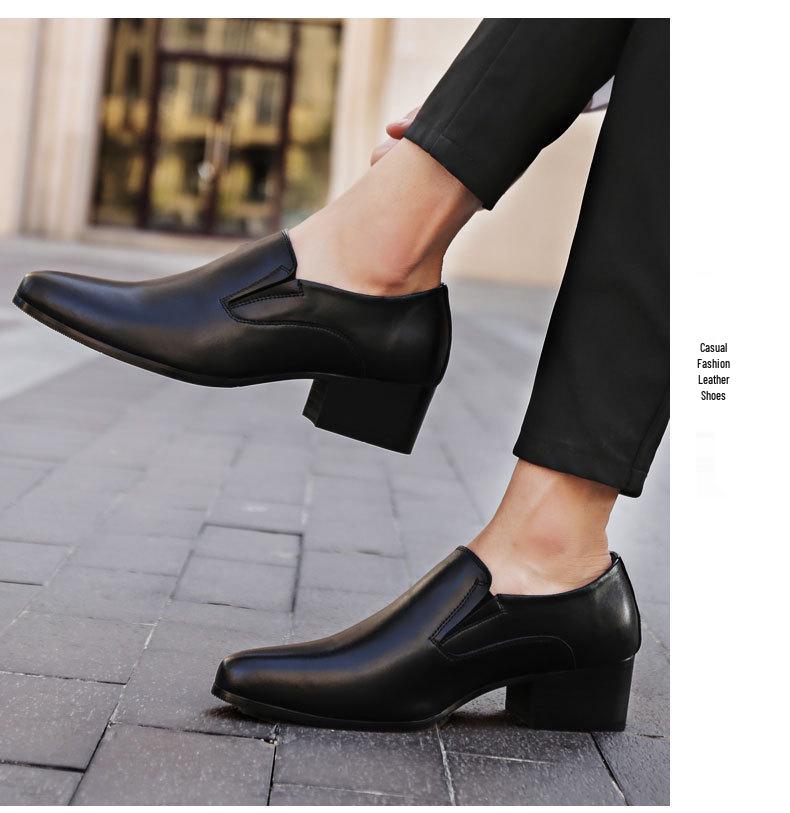 Men's High Heel Leather Shoes - 6CM and 8CM Height Options, Genuine Leather, Trendy Pointed Design