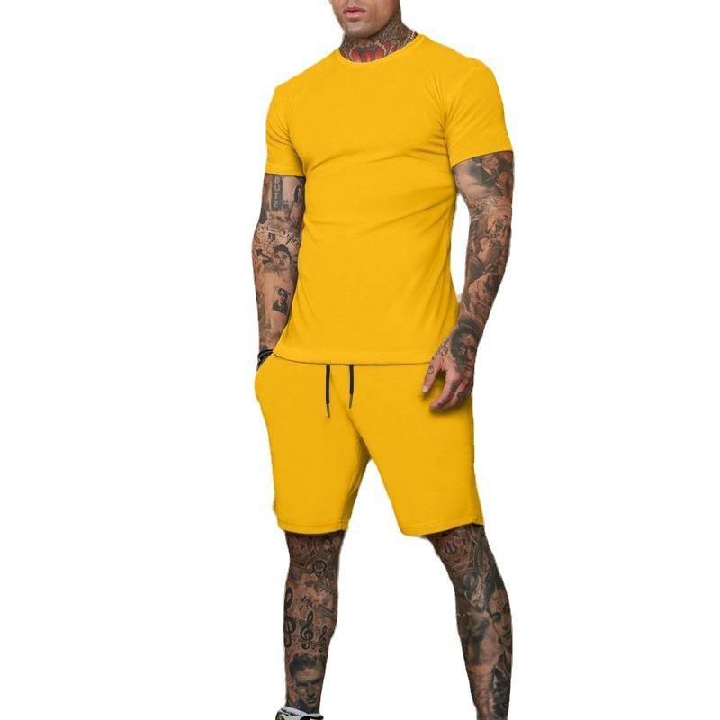 Mens Quick-Dry Athletic 2-Piece Set: Short Sleeve T-Shirt 5-Shorts Running Gym Workout