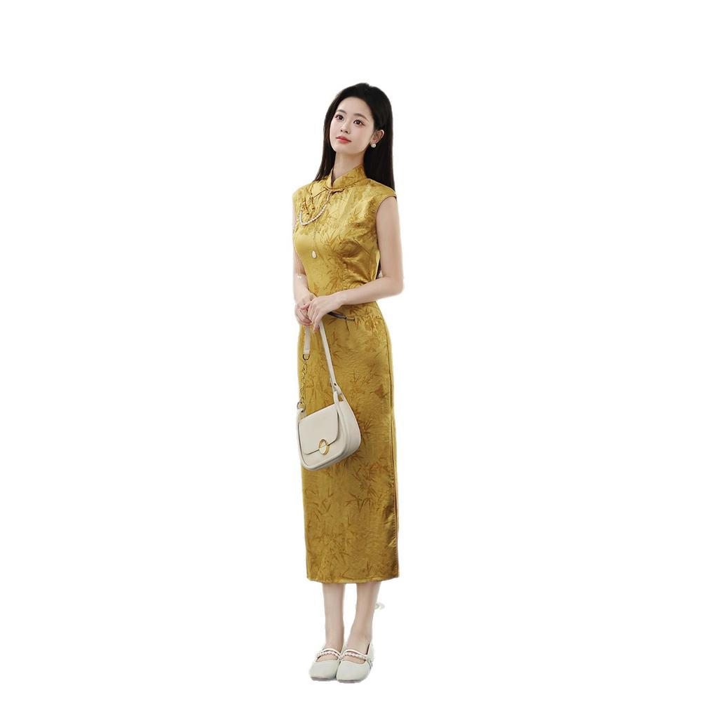 Yellow cheongsam 1011 new spring and summer new Chinese style improved women's white high-end temperament beautiful dress