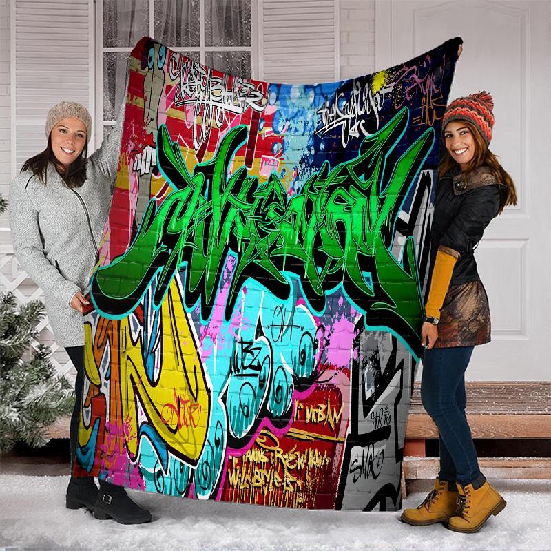 Graffiti Print Blanket Soft Comfortable All Seasons Suitable Sofa Office Nap Travel Birthday Gift Christmas Present