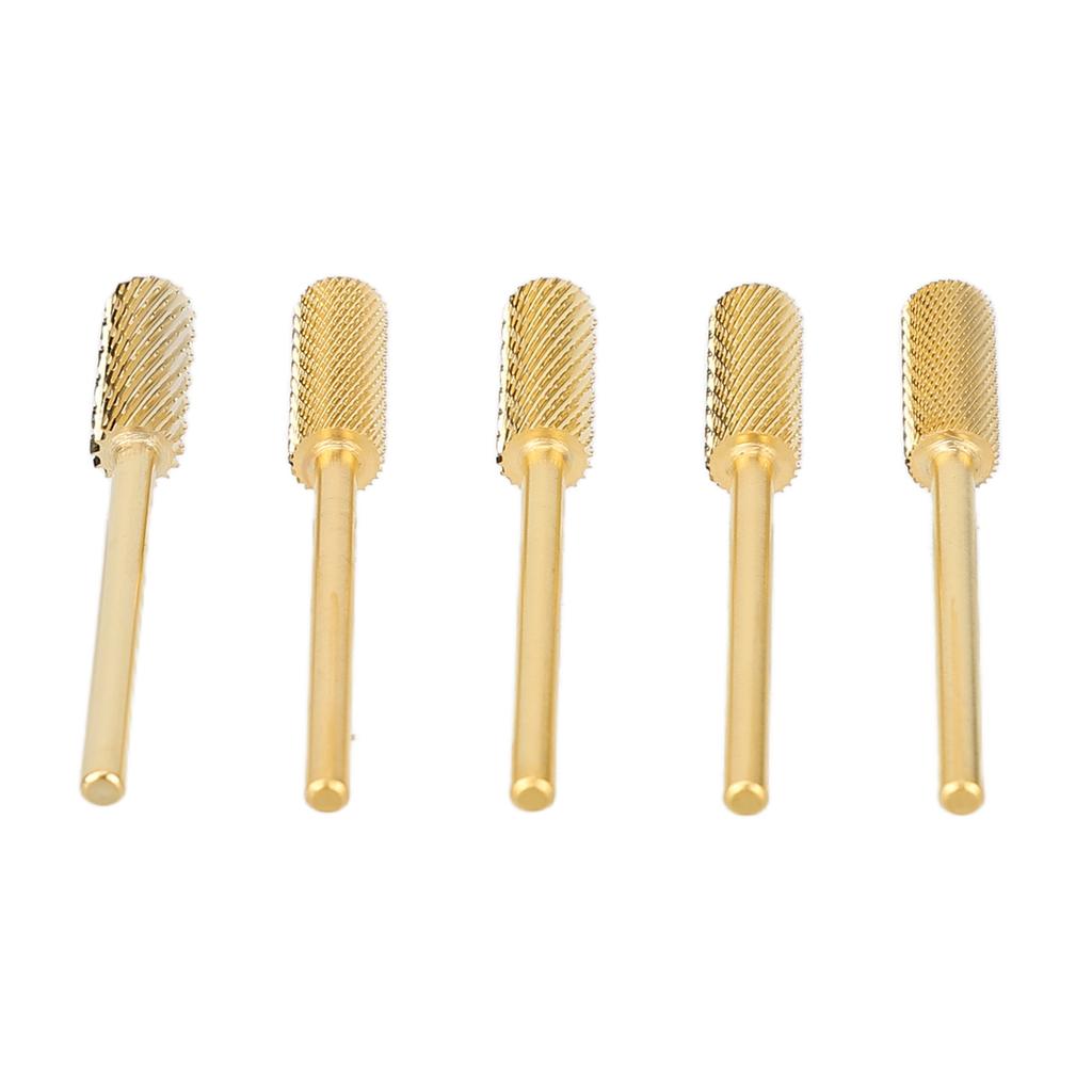 5PCS Nail Drill Small Barrel Bits Sets Polishing Nail Tungsten Steel Drill Bits Manicure Pedicure Grinding Tool Gold
