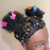 2Pcs Black Mini Afro Kinky Curly Hair Bun Elastic Afro Puff Drawstring Ponytail  Little Girls
