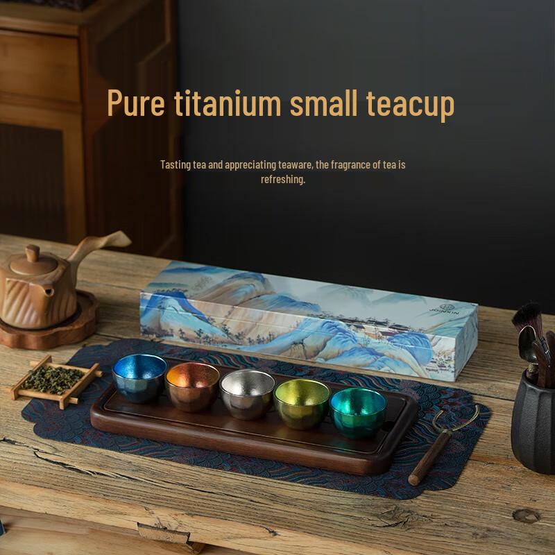 JOINXIN 5-Piece Tea Set: Titanium Lined Ceramic Double-Layer Teacups